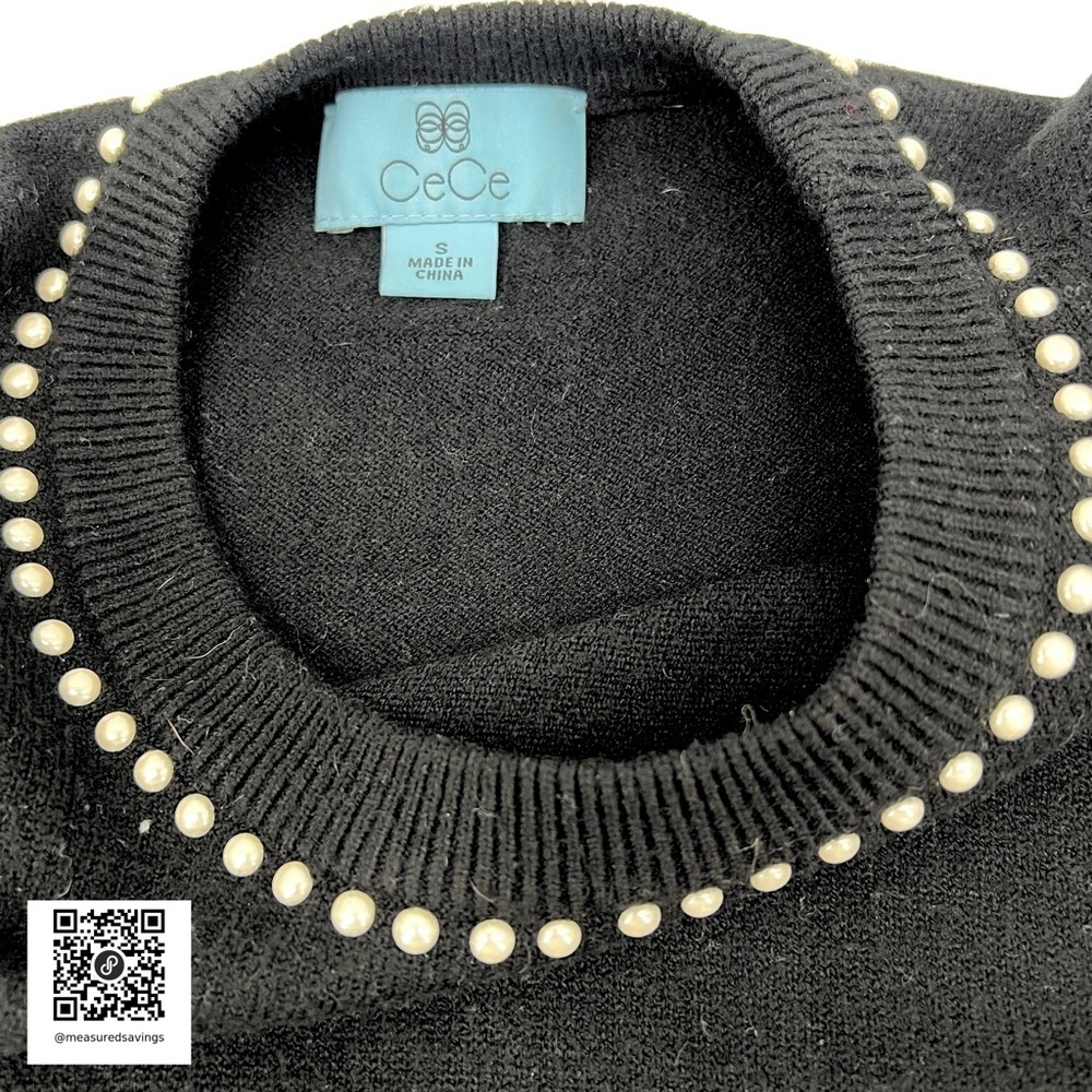 Small - EUC - CeCe Black, Puff Sleeve, Pearl Choker, Short-Sleeve Sweater - Picture 3 of 9